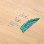 Waterverf Agate Blauwgroen Gold Wedding Acryl Uitnodigingen (Laagn)