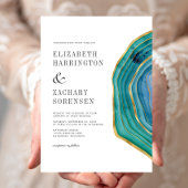 Waterverf Agate Blauwgroen Gold Wedding Kaart