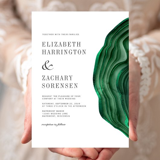 Waterverf Agate Emerald Green Wedding Kaart
