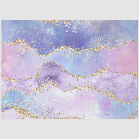 Waterverf Agate Goud Roze Paars Blauw Decoupage Tissuepapier (Voorkant)