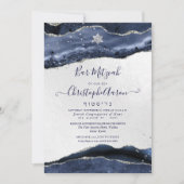 Waterverf Agate, Midnight Blue Silver Bar Mitzvah Kaart (Voorkant)
