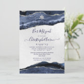 Waterverf Agate, Midnight Blue Silver Bar Mitzvah Kaart (Staand voorkant)