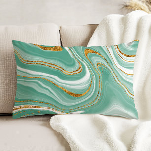 Waterverf Agate Mint Green Gold Faux Glitter Accent Kussen