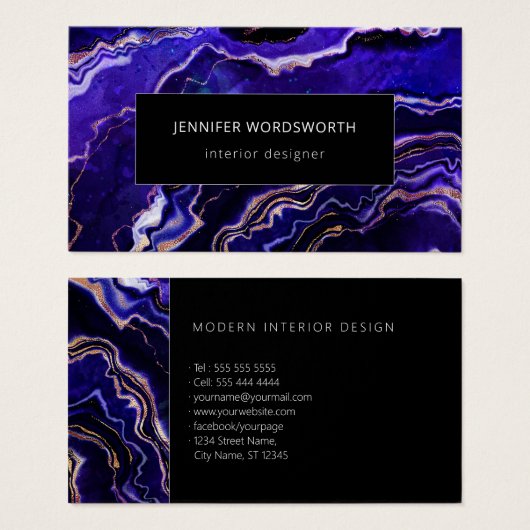 Waterverf Agate Modern Professional Paars Geode Visitekaartje (Voorkant /achterkant)