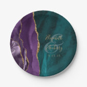 Waterverf Agate Script Paars Goud Teal Bruiloft Papieren Bordje (Voorkant)
