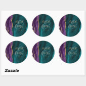 Waterverf Agate Script Paars Goud Teal Bruiloft Ronde Sticker (Vel)