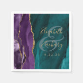 Waterverf Agate Script Paars Goud Teal Bruiloft Servet (Voorkant)