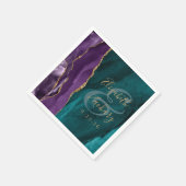 Waterverf Agate Script Paars Goud Teal Bruiloft Servet (Hoek)