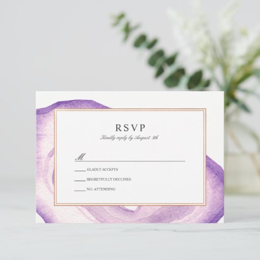 Waterverf Agate Slice RSVP-kaart | Lavendel RSVP Kaartje (Staand voorkant)