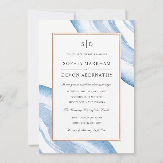 Waterverf Agate Slice Wedding Invite | Blauw Kaart (Voorkant)