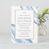 Waterverf Agate Slice Wedding Invite | Blauw Kaart (Staand voorkant)
