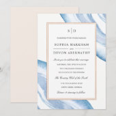 Waterverf Agate Slice Wedding Invite | Blauw Kaart (Voorkant / Achterkant)