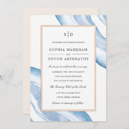 Waterverf Agate Slice Wedding Invite | Blauw Kaart