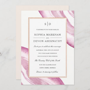Waterverf Agate Slice Wedding Invite   Mauve Pink Kaart