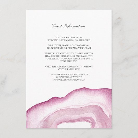 Waterverf Agate Wedding-kaart | Mauve Pink Informatiekaartje (Voorkant)