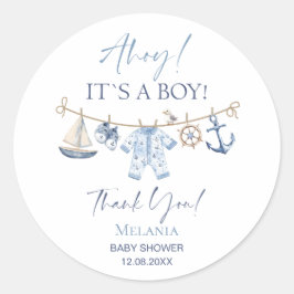 Waterverf Ahoy het is een Boy baby shower Ronde Sticker