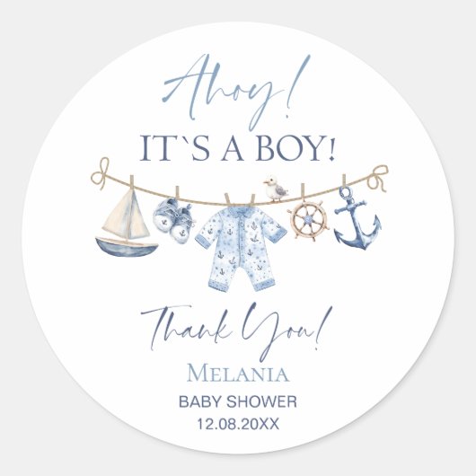 Waterverf Ahoy het is een Boy baby shower Ronde Sticker (Voorkant)