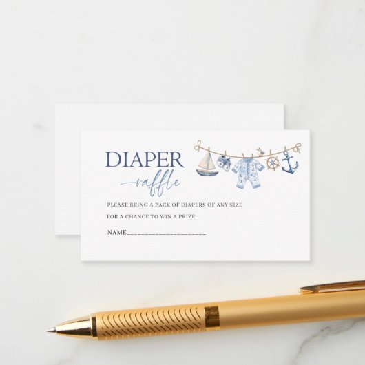 Waterverf Ahoy het is een jongen baby shower luier Informatiekaartje (Voorkant / Achterkant in situ)