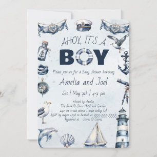 Waterverf Ahoy is een nautisch Baby shower voor jo Kaart