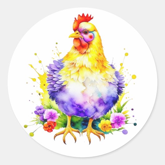 Waterverf AI Chicken Art Ronde Sticker (Voorkant)