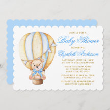 Waterverf Air Balloon Teddy Bear Blue Baby shower