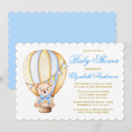 Waterverf Air Balloon Teddy Bear Blue Baby shower Kaart