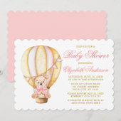 Waterverf Air Balloon Teddy Bear Pink Baby shower Kaart (Voorkant / Achterkant)