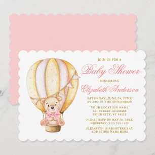 Waterverf Air Balloon Teddy Bear Pink Baby shower Kaart