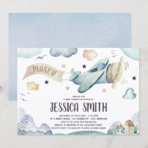 Waterverf Airplane Baby Boy Shower Invitation
