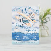 Waterverf Airplane Baby Boy Shower Invitation Kaart (Staand voorkant)