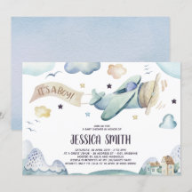 Waterverf Airplane Baby Boy Shower Invitation