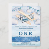 Waterverf Airplane Boy Verjaardagsfeestje Uitnodig Kaart (Voorkant)