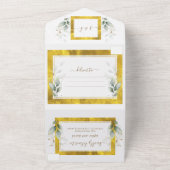Waterverf Airy Greenery Gold Foil Wedding All In One Uitnodiging (Buitenkant)