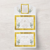 Waterverf Airy Greenery Gold Foil Wedding All In One Uitnodiging (Binnen)