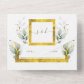 Waterverf Airy Greenery Gold Foil Wedding All In One Uitnodiging (Achterkant)