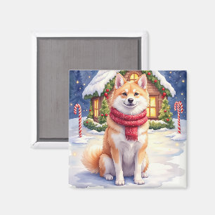 Waterverf Akita Gebruiksaanwijzing Kersthuis Kerst Magneet