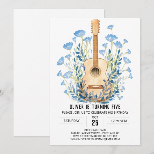 Waterverf akkoord gitaarjongen Verjaardag Kaart (Voorkant / Achterkant)