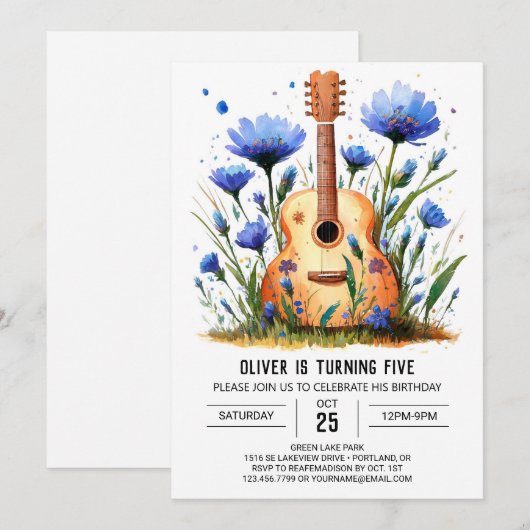 Waterverf akkoord gitaarjongen Verjaardag Kaart (Voorkant / Achterkant)