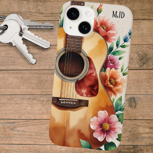 Waterverf Akoestische Gitaar Bloem Case-Mate iPhone 14 Hoesje