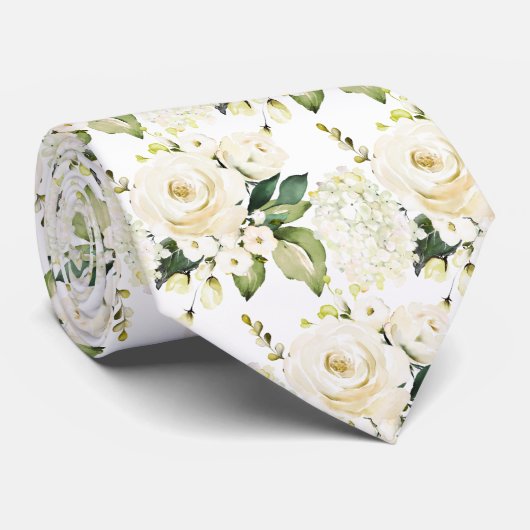 Waterverf Alabaster Rozen Peonies Hydrangeas Stropdas (Opgerold)