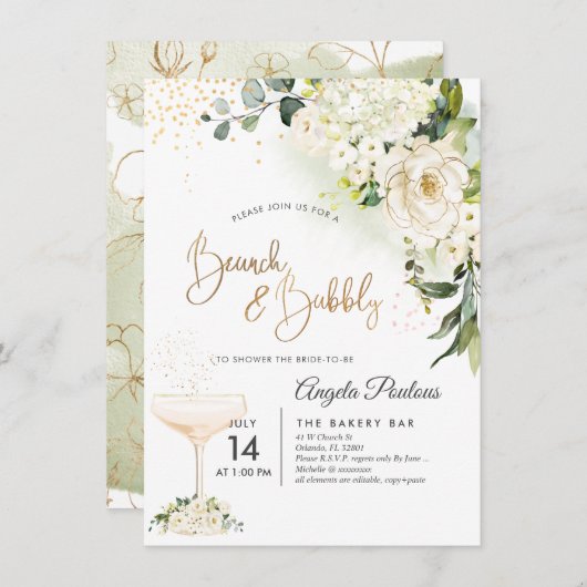 Waterverf Alabasterrozen Brunch Bruisend Kaart (Voorkant / Achterkant)