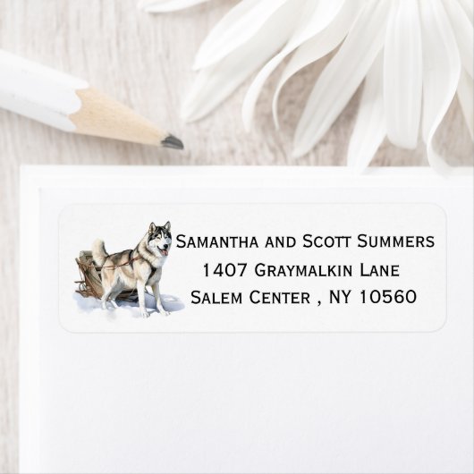 Waterverf Alaskan malamute Husky Etiket (Insitu)