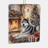 Waterverf Alaskan Malamute - Kerstscene Keramisch Ornament (Rechts)