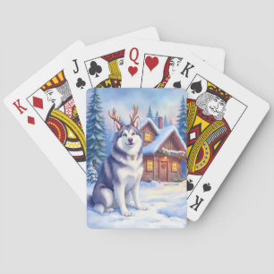 Waterverf Alaskan Malamute Rendier Kerstmis Pokerkaarten