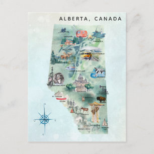 Waterverf Alberta Canada Illustrated Map Art Briefkaart