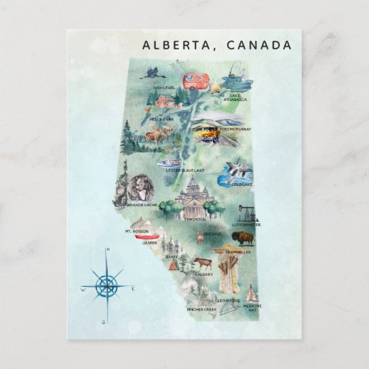 Waterverf Alberta Canada Illustrated Map Art Briefkaart (Voorkant)
