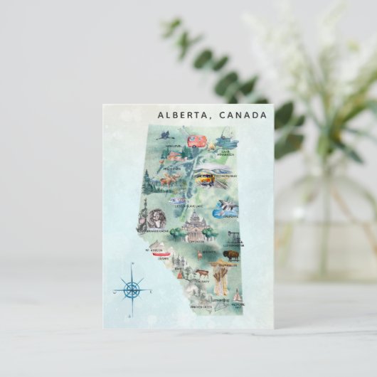 Waterverf Alberta Canada Illustrated Map Art Briefkaart (Staand voorkant)
