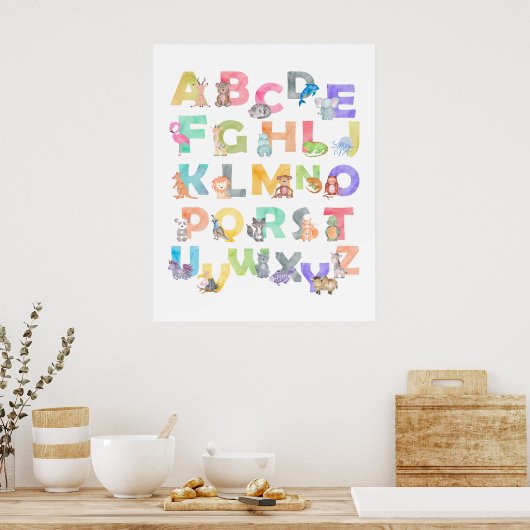 Waterverf Alfabet Animals Poster (Keuken)