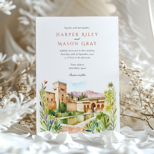 Waterverf Alhambra Spanje Destination Wedding Kaart