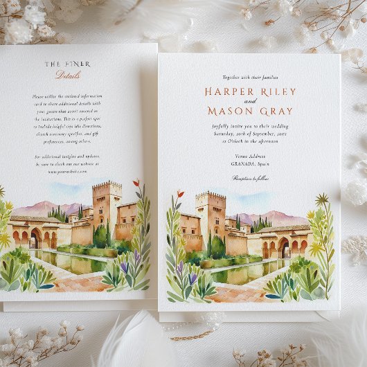 Waterverf Alhambra Spanje Destination Wedding Kaart